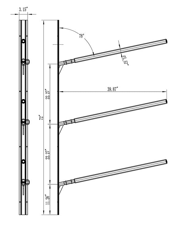 T6061 Aluminum wall rack for 3 kayaks or canoes
