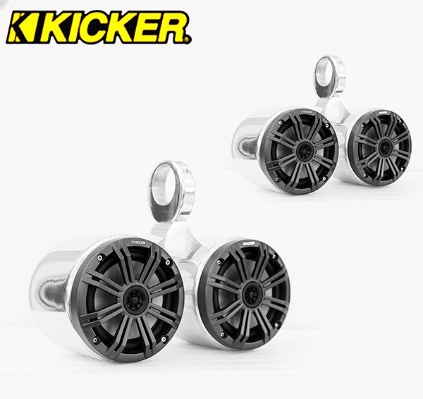 Pair of Twin Polished Bullet Speaker Pods Kicker KM654CW Speaker Installed