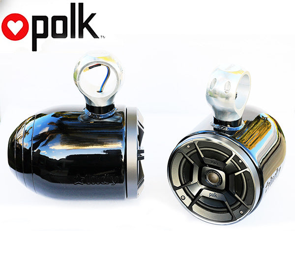 Pair of Indy 6.5inch Single Aluminum Black Pods Polk DB652 300Watt Marine Speaker Installed