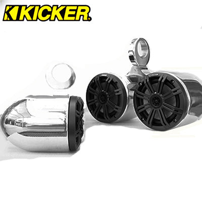 Pair of Twin Polished Bullet Speaker Pods Kicker KM654CW Speaker Installed