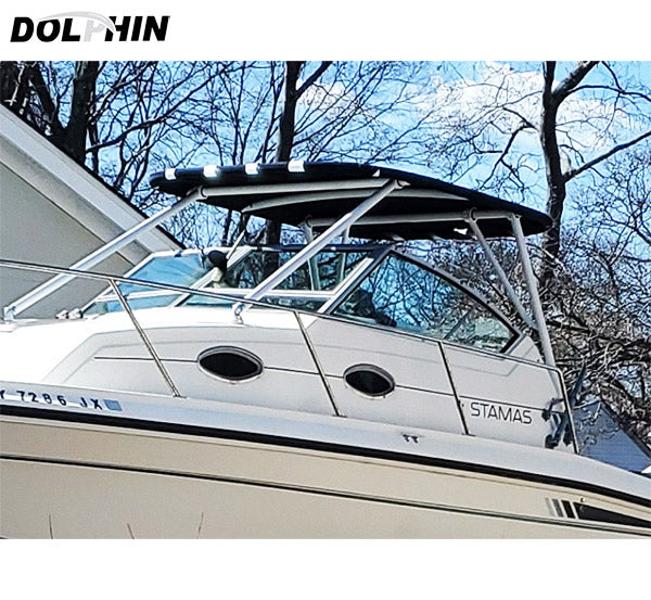 Dolphin universal walk around boat t top white coated frame w/black canopy