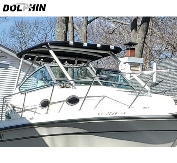 Dolphin universal walk around boat t top white coated frame w/black canopy